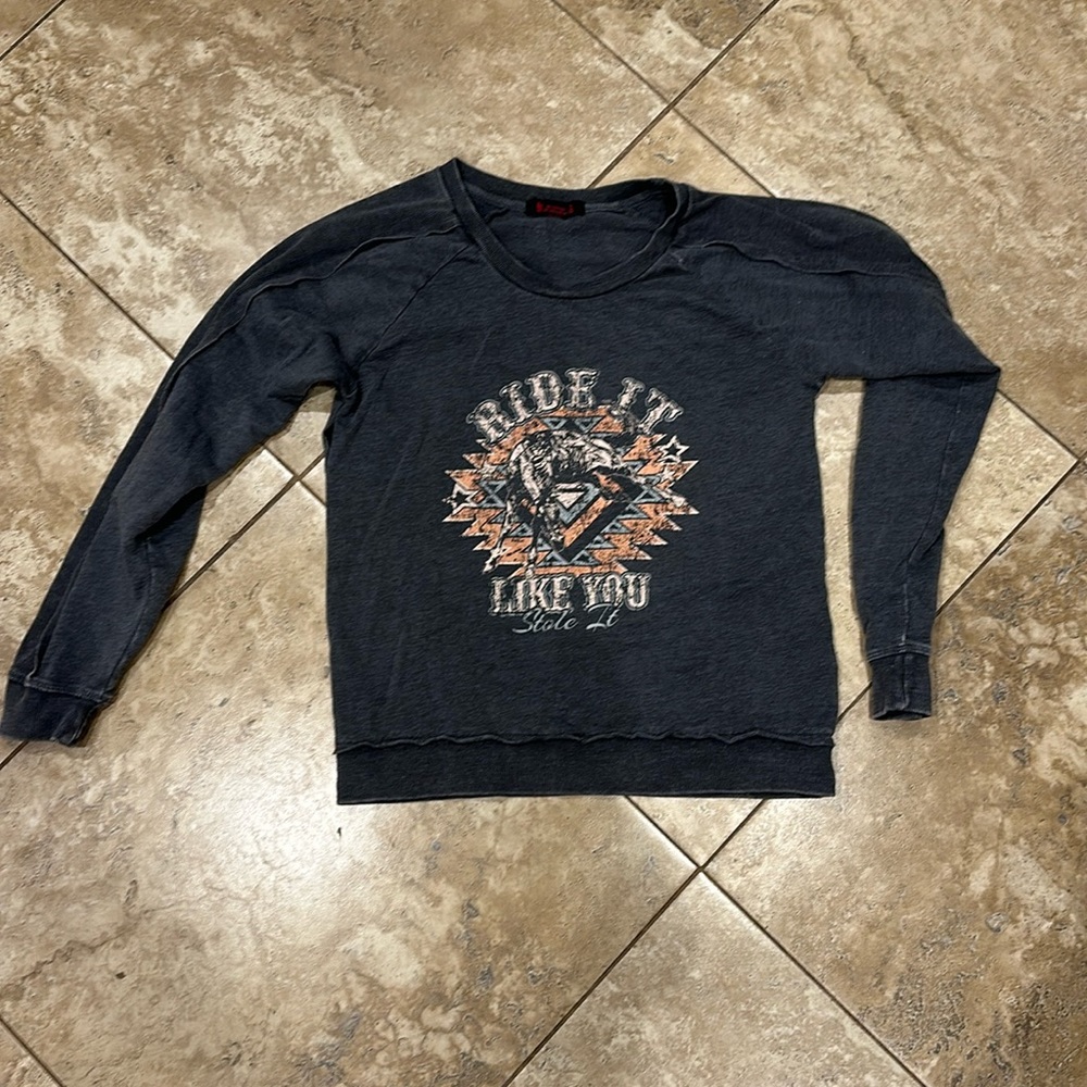 Rock and roll denim medium gray long sleeve shirt